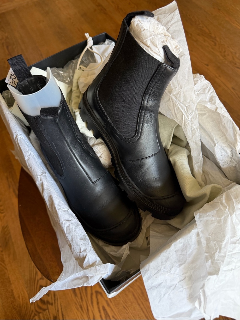 EUC Loewe Black Leather Chelsea Combat Boots in Original Box and Dust Bags